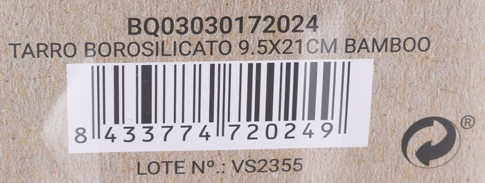 Quttin Tarro Borosilicato 9.5 x 21 cm Bamboo 1250 ML (12 Unidades)