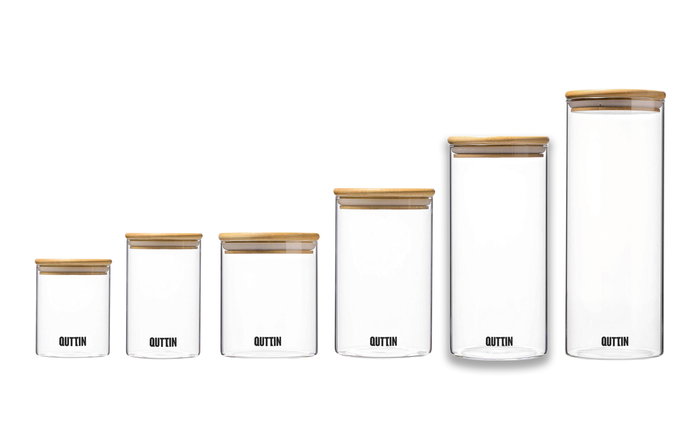 Quttin Tarro Borosilicato 9.5 x 21 cm Bamboo 1250 ML (12 Unidades)