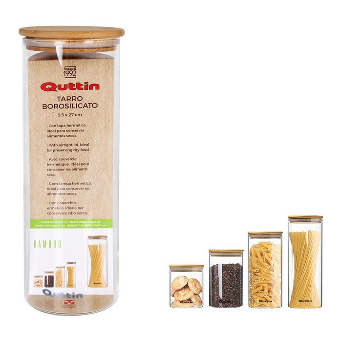 Quttin Tarro de Borosilicato con Tapa de Bambú 1650ml, 12 Unidades Quttin Tarro de Borosilicato con Tapa de Bambú 1650ml, 12 Unidades