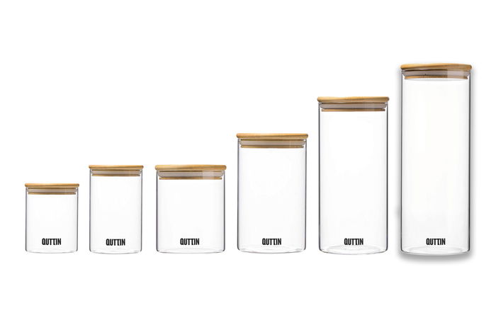 Quttin Tarro Borosilicato con Tapa Bamboo 9.5 x 27 cm 1650ml (12 Unidades)