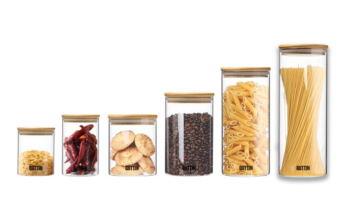 Quttin Tarro Borosilicato con Tapa Bamboo 9.5 x 27 cm 1650ml (12 Unidades)