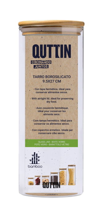 Quttin Tarro Borosilicato con Tapa Bamboo 9.5 x 27 cm 1650ml (12 Unidades)