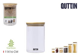 Quttin Tarro Borosilicato 11 x 16 cm con Tapa Bamboo 1100 ml (12 Unidades)