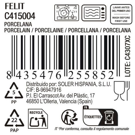 La Mediterranea Plato Llano 27 cm Colección Felit (18 Unidades)