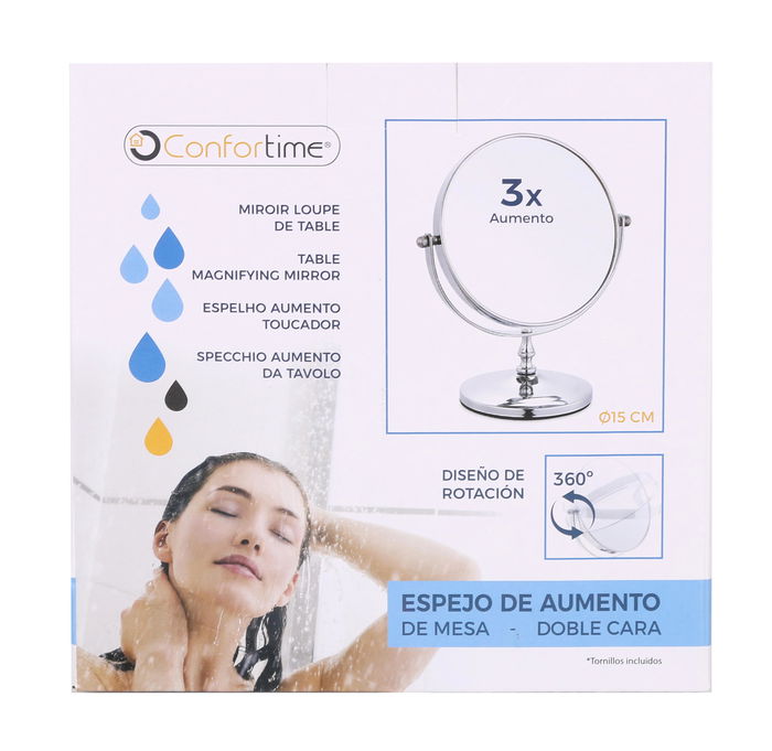 Confortime Espejo de Aumento 2 Caras para Sobremesa con Base, 15 x 12 x 21.5 cm (8 Unidades)