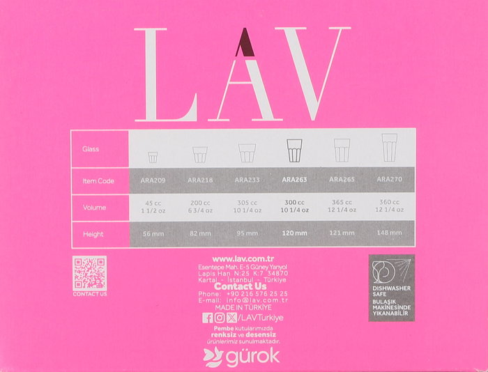 Lav Set 6 Vasos Alto 300cc Aras 7.7x7.7x12 cm (8 Cajas)