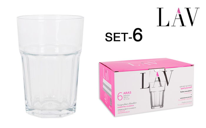 Lav Set 6 Vasos de Refresco Aras 365cc (8 Cajas)