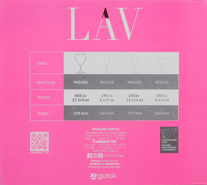 Lav Set 6 Copas Combinados 645 cc ø9.5x20 cm (4 Cajas)