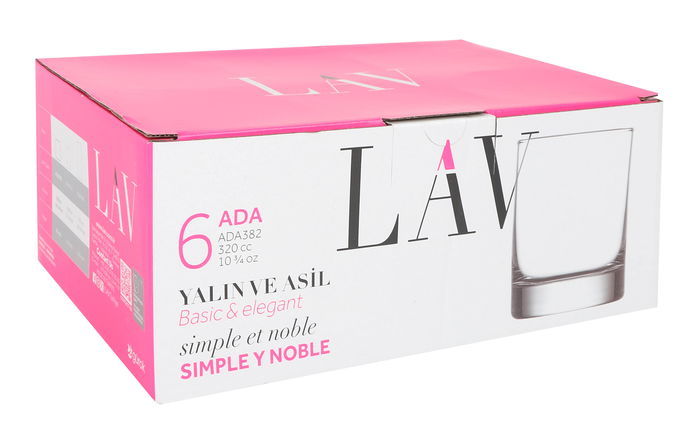 Lav Set de 6 Vasos para Whisky Reforzado, Cristal, Colección Ada, 7.8 x 7.8 x 9.3 cm (8 Cajas)