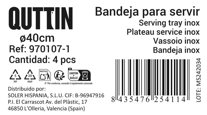 Quttin Bandeja Para Servir 40 cm (8 Unidades)