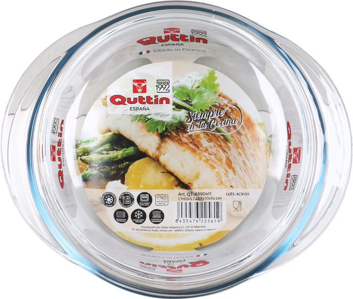 Quttin Cacerola Vidrio Redonda con Tapa 1.6+0.5L 23.7x20x10cm (3 Unidades)