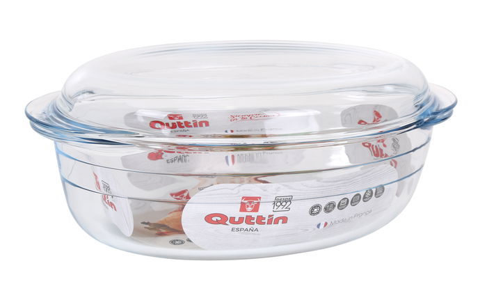 Quttin Cacerola Vidrio Oval C/Tapa 3L+1L 33x20x13cm 2kg (3 Unidades)