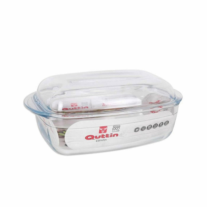 Quttin Cacerola de Vidrio Rectangular con Tapa 3L+1.5L
