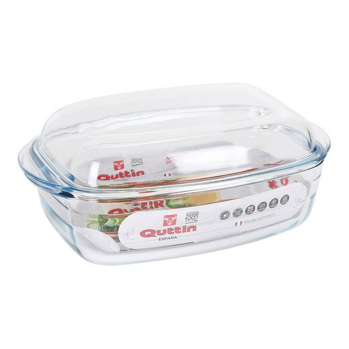 Quttin Cacerola de Vidrio Rectangular con Tapa 3L+1.5L