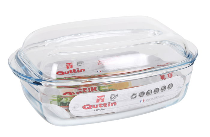 Quttin Cacerola Vidrio Rectangular con Tapa 3L + 1.5L 32.8x19.7x13 cm (3 Unidades)