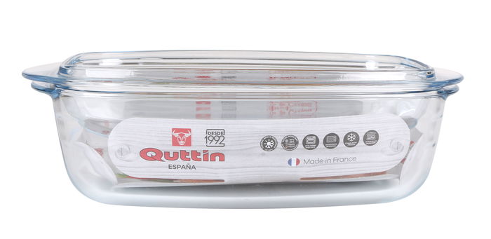 Quttin Cacerola Vidrio Rectangular con Tapa 3L + 1.5L 32.8x19.7x13 cm (3 Unidades)