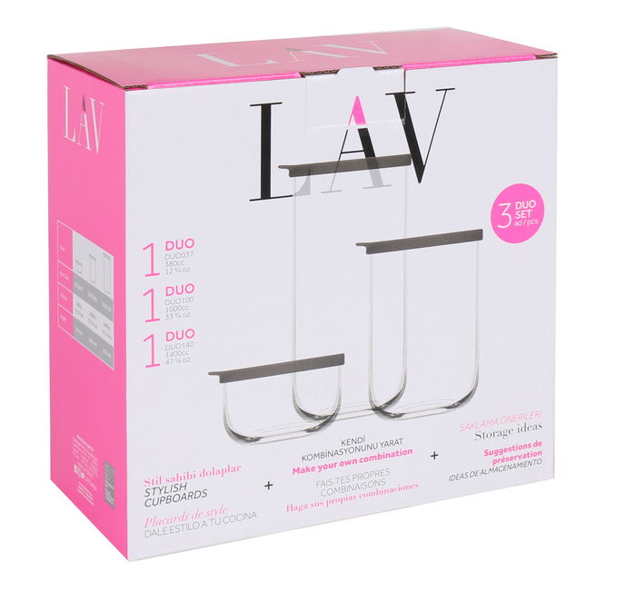 Lav Set 3 Botes con Tapa 380 cc, 1 L y 1.4 L (6 Cajas)