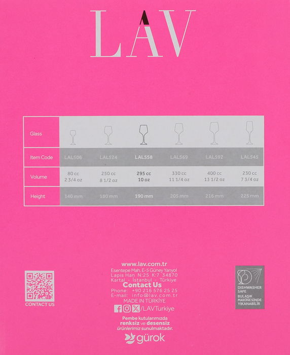 Lav Set 6 Copas Vino 295 cc 6 x 7.5 x 19 cm (4 Cajas)