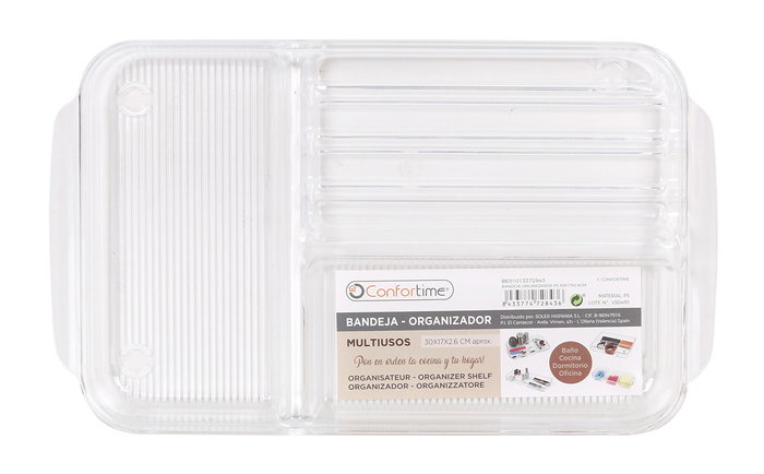 Confortime Bandeja Organizador, 30 cm de ancho x 17 cm de largo x 2.6 cm de alto, color blanco, plástico resistente (12 Unidades)