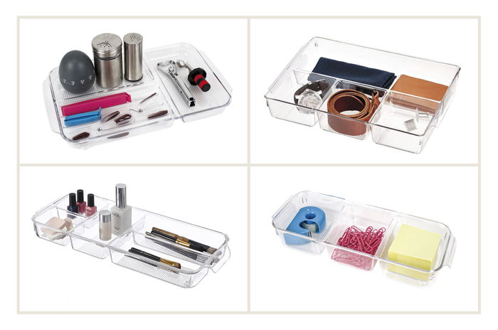 Confortime Bandeja Organizador, 30 cm de ancho x 17 cm de largo x 2.6 cm de alto, color blanco, plástico resistente (12 Unidades)