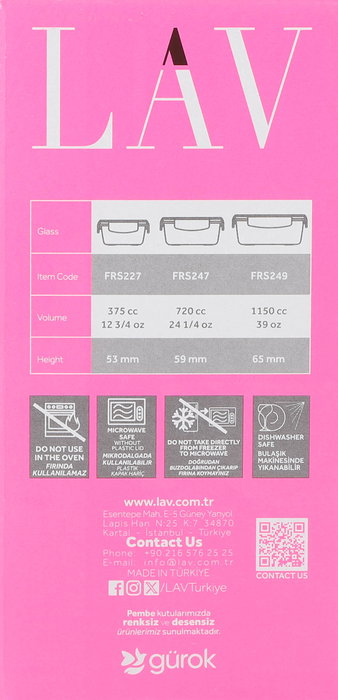 LAV Set de 3 Fiambreras Herméticas Tapa Fresco, 375 ml + 7 - 11.5x5.3 cm, 4.2x6 cm, 17x6 cm - 14.56 kg (8 Cajas)
