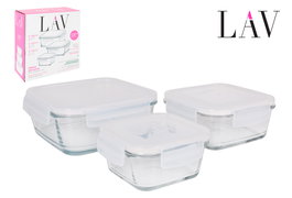 LAV Set de 3 Fiambreras Herméticas Tapa Fresco, 375 ml + 7 - 11.5x5.3 cm, 4.2x6 cm, 17x6 cm - 14.56 kg (8 Cajas)