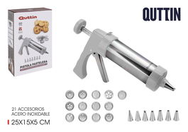 Quttin Pistola Manga Pastelera con Accesorios de Acero Inoxidable 22 cm Largo x 15 cm Ancho x 6 cm Alto (12 Unidades)