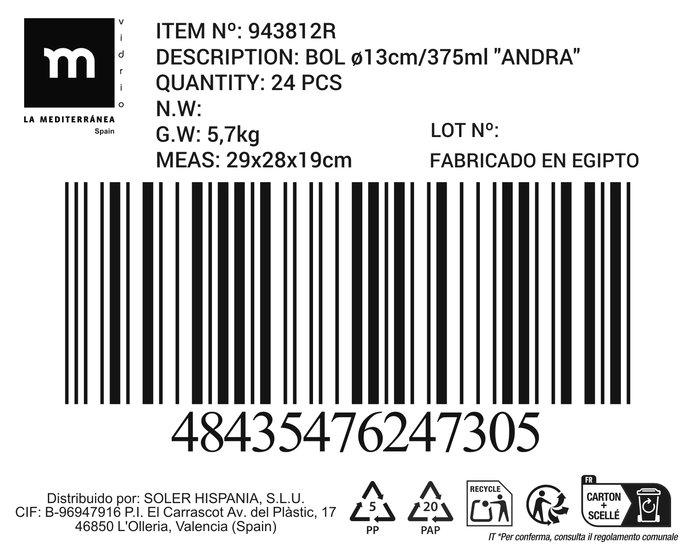La Mediterranea Bol Ø13 cm / 375 ml "Andra" (24 Unidades)