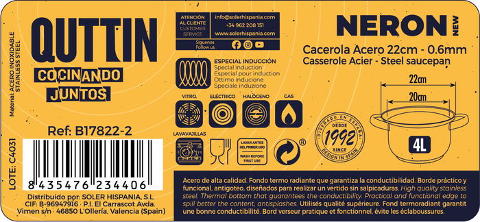 Inde Cacerola Acero Inoxidable 20 cm (4L) New Neron con Tapa (4 Unidades) Inde Cacerola Acero Inoxidable 20 cm (4L) New Neron con Tapa (4 Unidades)