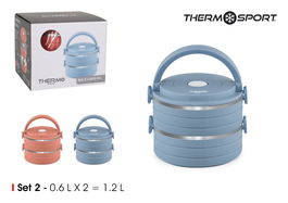 Thermosport Fiambrera Plástico-Acero 0.6L | Set de 2 | 15.7 cm (Ancho) x 13 cm (Alto) x 15.3 cm (Largo) (6 Unidades)