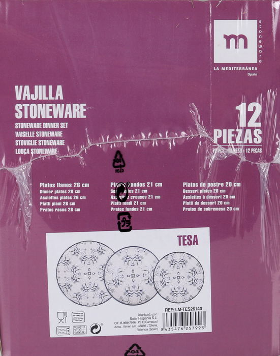 La Mediterranea Vajilla 12 Piezas Tesa Monaco Ivory Brillo (2 Unidades)