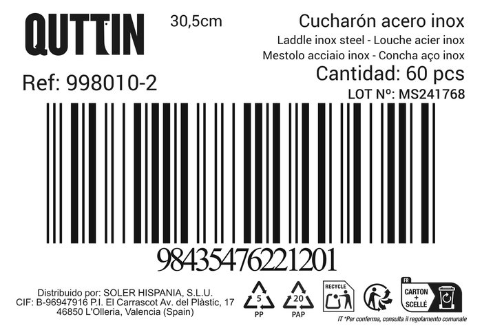 Privilege Cucharon Prb-180, Acero Inoxidable, 30.5 cm (60 Unidades)