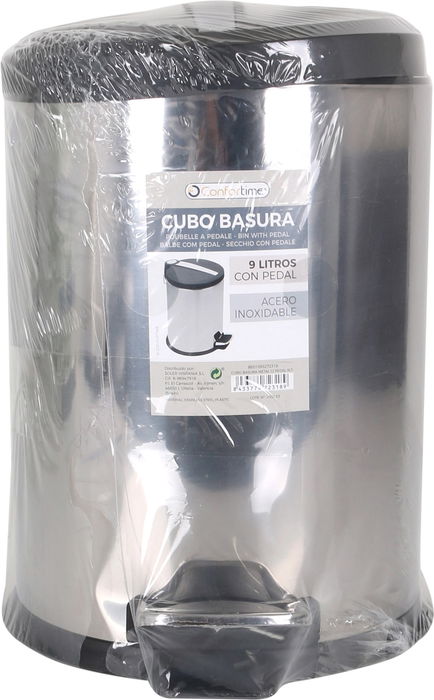 Confortime Cubo de Basura de Metal con Pedal, 9 Litros, 31 x 24 x 35 cm - Cubo de Acero para Cocina u Oficina (4 Unidades)