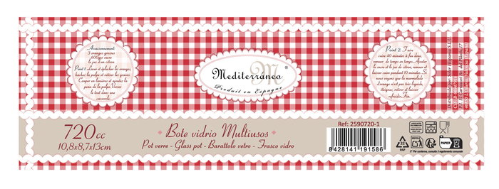 Mediterraneo Bote de Vidrio con Tapa, Capacidad 720 ml (720 cc), Diámetro 10.8 cm, Altura 13 cm (8 Unidades)