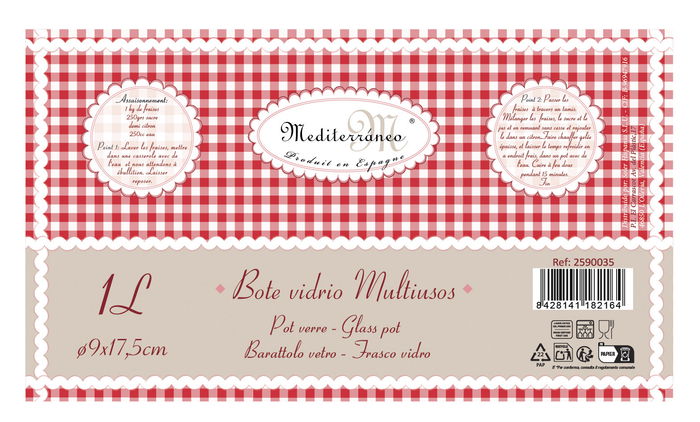 Mediterraneo Bote Vidrio 935Ml con Tapa 9,3x17,8cm (12 Unidades)