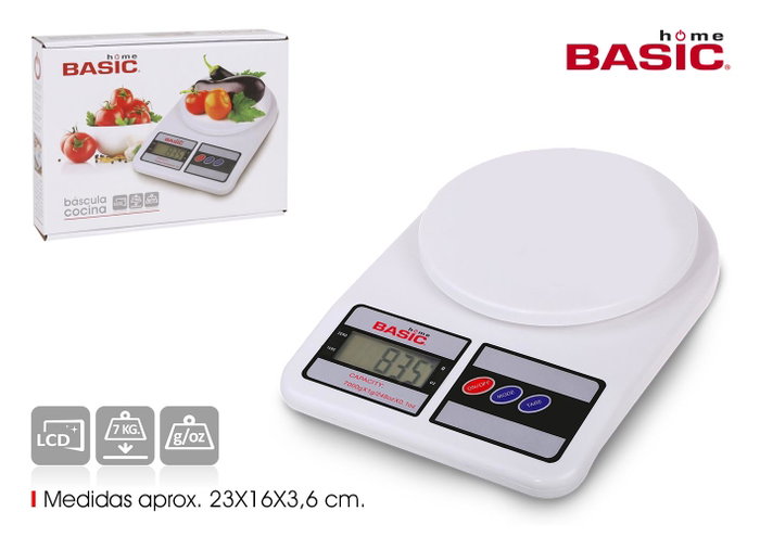 Basic Home Báscula Cocina Digital 7 kg, 18.5 x 4 x 24.5 cm (6 Unidades) Basic Home Báscula Cocina Digital 7 kg, 18.5 x 4 x 24.5 cm (6 Unidades)