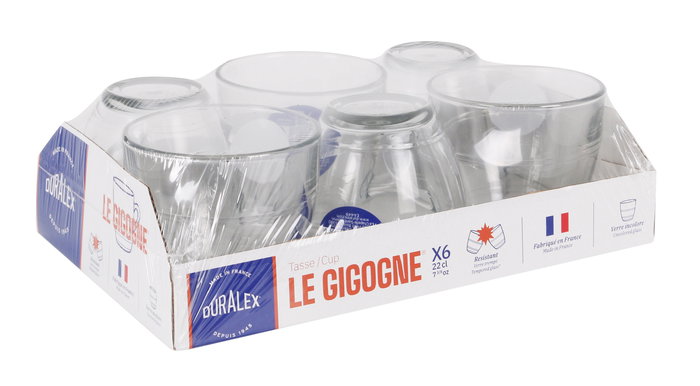 Duralex Set 6 Tazas con Asa Transparente "Gigogne" 22 cl (12 Cajas)