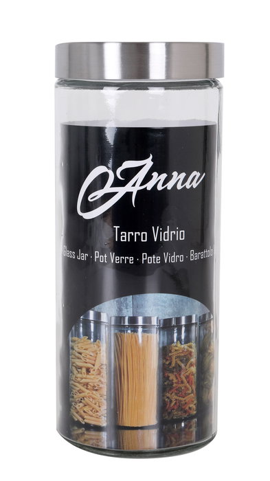 Anna Tarro de Vidrio con Tapa de Acero 2.20 Lt. - Medidas 11x11x27 cm (12 Unidades)
