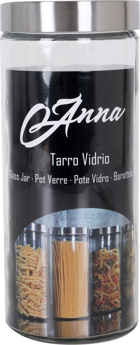 Anna Tarro de Vidrio con Tapa de Acero 2.20 Lt. - Medidas 11x11x27 cm (12 Unidades)