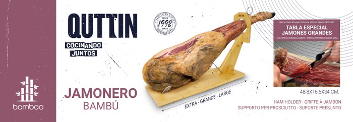 Quttin Soporte Jamonero de Bambú 48,6 x 16,5 x 5,4 cm (8 Unidades)