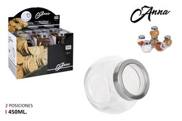 Anna Tarro de Vidrio con Tapa 2 Posiciones, 450 ml, Dimensiones 7,9 x 10,5 x 10,4 cm, Peso 6.27 kg (24 Unidades)