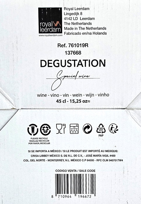 Royal Leerdam Set 6 Copas de Vino Degustation 45 Cl - 20.1 cm Royal Leerdam Set 6 Copas de Vino Degustation 45 Cl - 20.1 cm