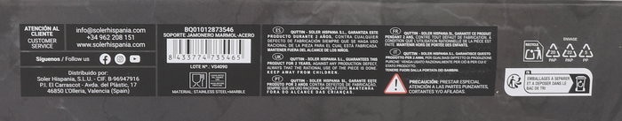 Quttin Soporte Jamonero Marmol-Acero 48,5 x 16 x 1,8 cm (3 Unidades)