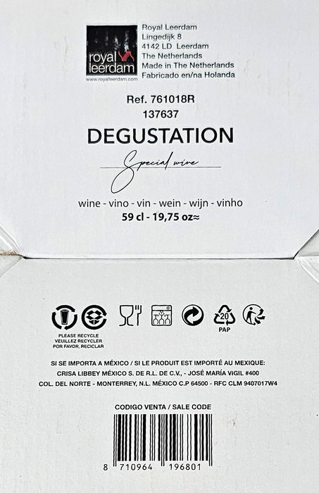 Royal Leerdam Set 6 Copas de Vino Degustation 59cl 9.3x20x22cm Royal Leerdam Set 6 Copas de Vino Degustation 59cl 9.3x20x22cm