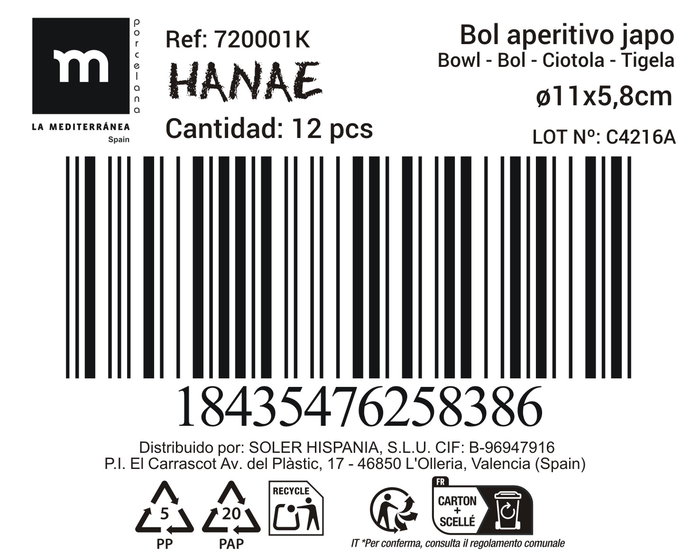 La Mediterranea Bol Aperitivo Japonés 11x6 cm Surtido 6 Decoraciones (36 Unidades)