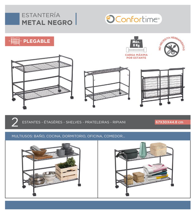 Confortime Estantería Plegable 2 Niveles 67 x 30 x 44.8 cm