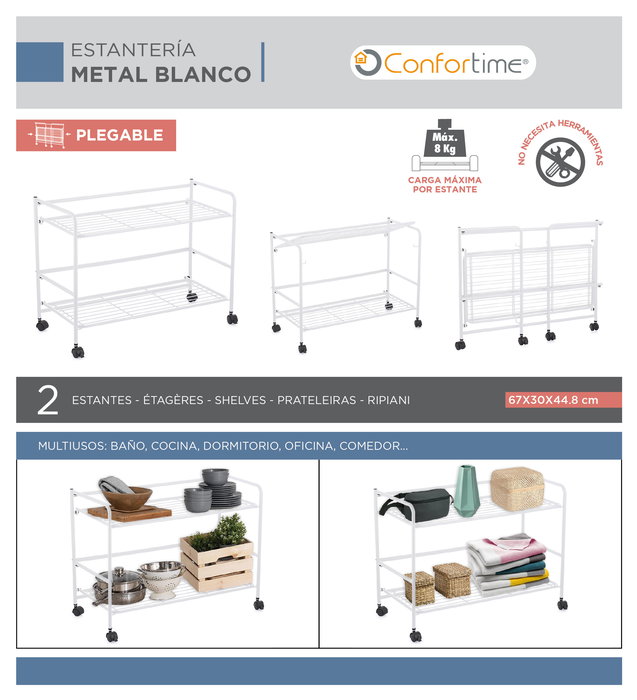 Confortime Estanteria Plegable 2 Niveles 67 x 30 x 44.8 cm
