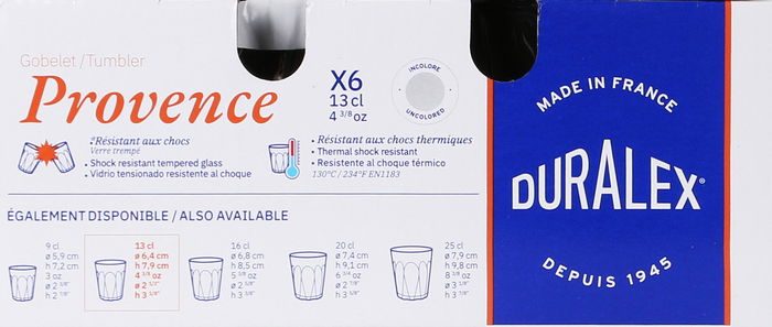 Duralex Set 6 Vasos Transparente 13 cl Colección Provence (12 Cajas)
