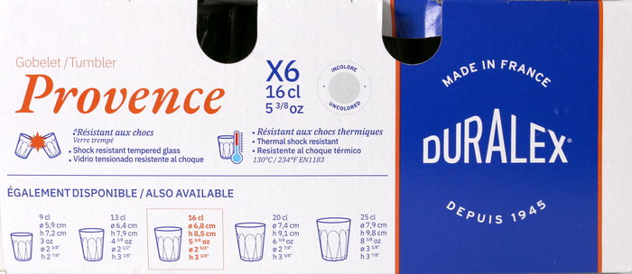 Duralex Set 6 Vasos Transparente 16 cl "Provence" (12 Cajas)