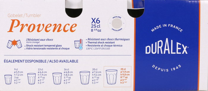 Duralex Set 6 Vasos Transparente "Provence" 25 cl (12 Cajas)